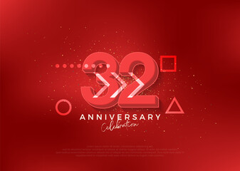 Strong design for 32nd anniversary celebration. with bold red color. Premium vector for poster, banner, celebration greeting.