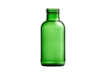 Empty green glass bottle against black background, cut out