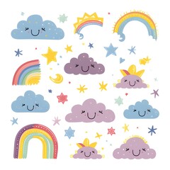 Vibrant Collection of Cute and Colorful Rainbows for Childish Vector Design