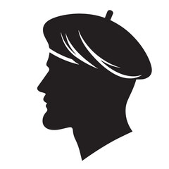 Black Color Beret Silhouette Vector Illustration, Solid White Background. minimal vector design