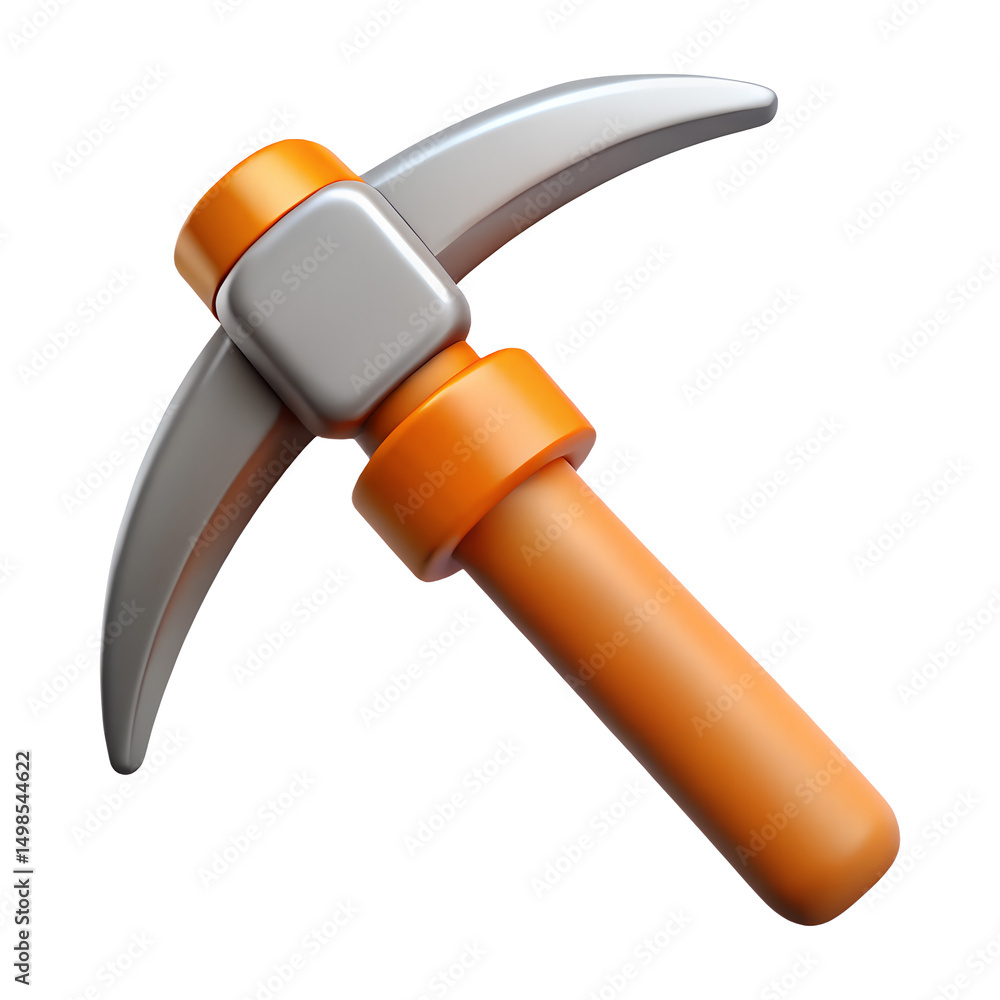 Poster 3d render of an orange and gray pickaxe isolated on transparent background