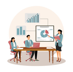 Add idea presentation concept. Agency worker presenting a marketing strategy when meeting client.