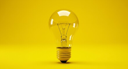Incandescent light bulb on yellow background
