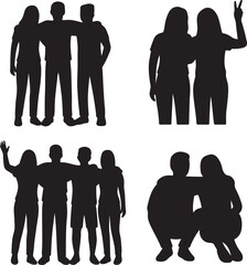 group of friends icon set silhouette design vector art illustration.