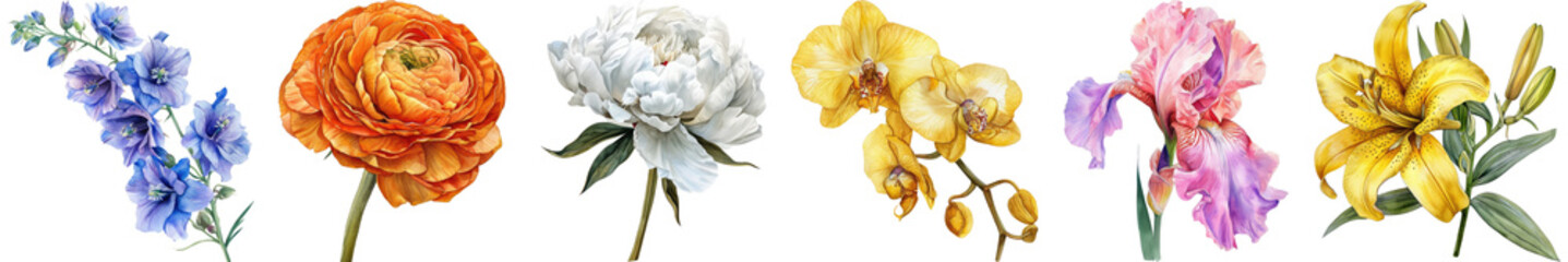 Vibrant Collection of Colorful Flowers in Various Shades for Decorative Purposes and Nature-Themed Projects
