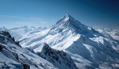 Obraz premium Snowy mountain peak under blue sky