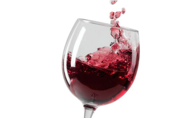 Red wine splashing into glass with dynamic motion and vivid details, cut out