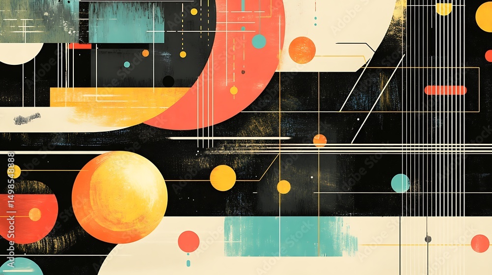 Poster artist creates visual harmony with combining bold colors and dynamic shapes for modern abstract expr