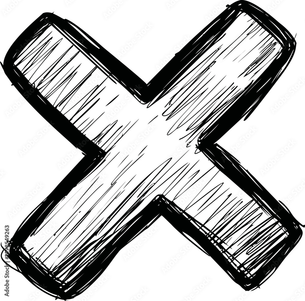 Aufkleber sketchy black and white drawing of a bold cross with textured shading. vector illustration
