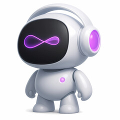 Cute Futuristic Robot with Headphones and Infinity Symbol