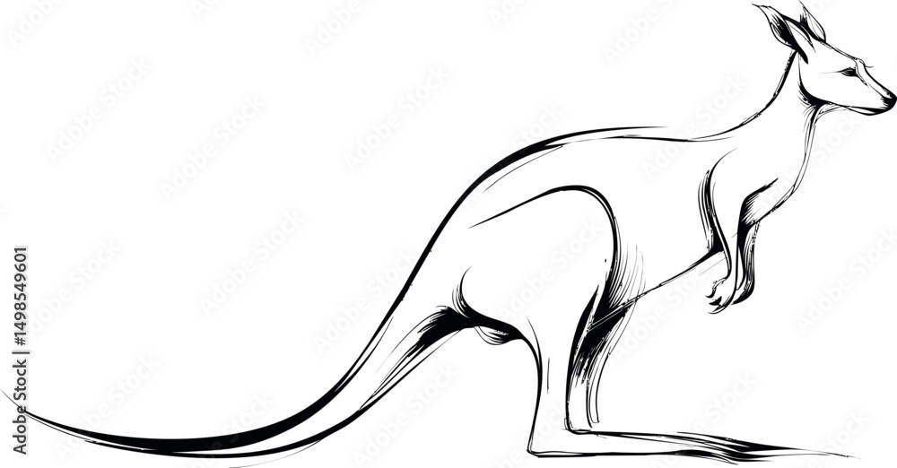 Aufkleber dynamic black and white sketch of a kangaroo in profile, fluid artistic style. vector illustration