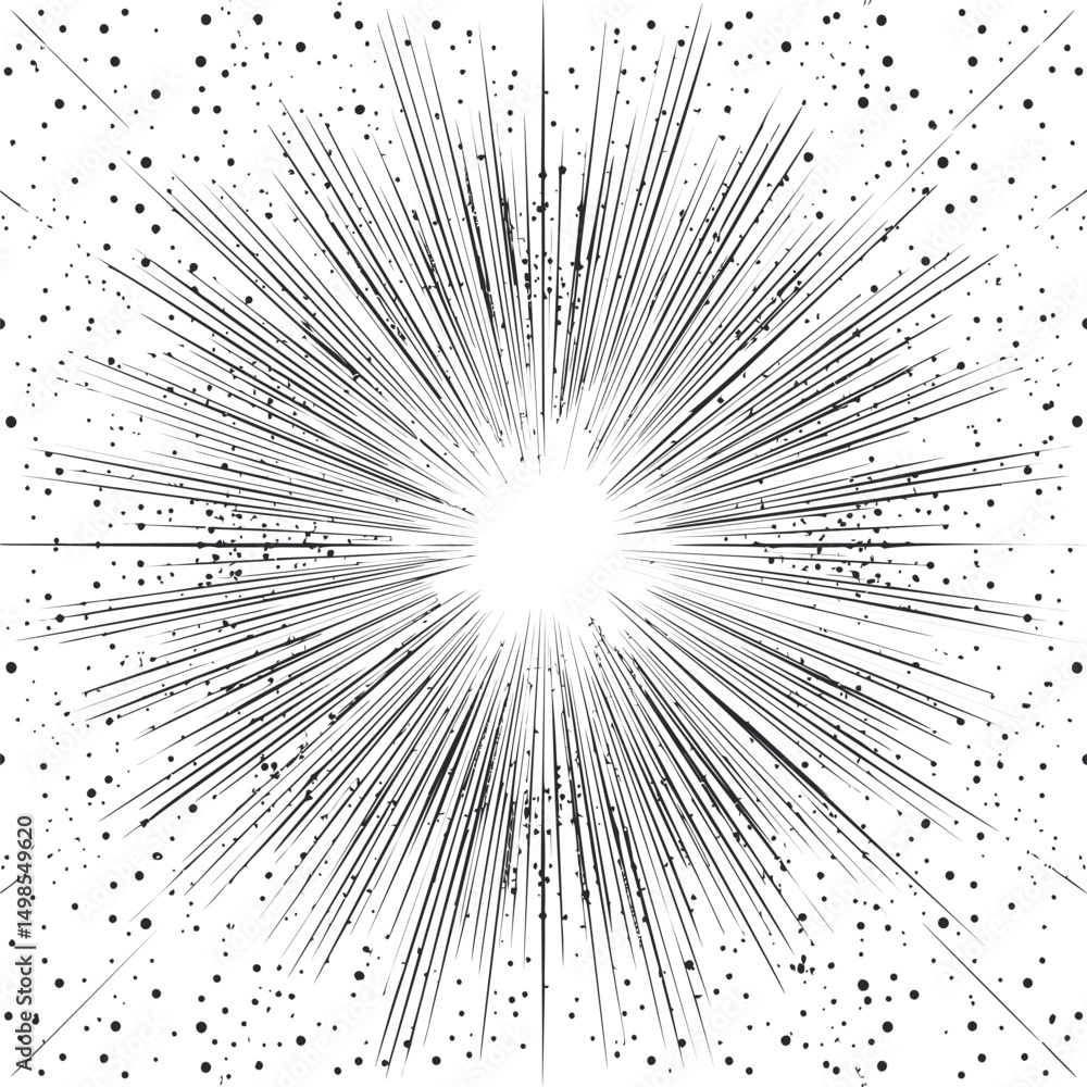 Leinwandbilder abstract black and white explosion with radial lines and dots in a dynamic burst. vector illustratio