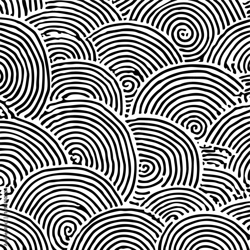 Fototapete abstract black and white fingerprint pattern creating an intricate maze design. vector illustration