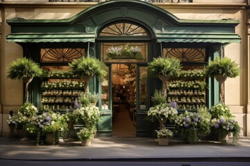 A front view of an elegant flower shop blossom plant flower arrangement.