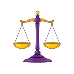 Purple and gold scales of justice isolated on transparent background