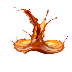 Caramel liquid splash isolated on transparent background