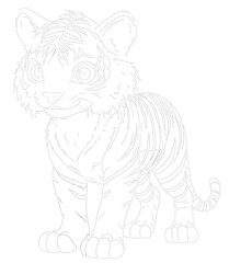 Tiger images, outlines, child painting exercises, and meditation tests, patient therapy, vector format.