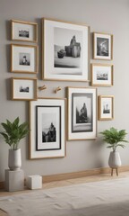 Chic frame gallery wall mockup, diverse sizes and shapes,  aesthetic,  design element,  luxury
