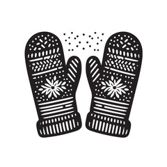 Black Color Mittens Silhouette Vector Illustration, Solid White Background. minimal vector design