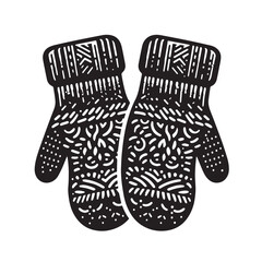 Black Color Mittens Silhouette Vector Illustration, Solid White Background. minimal vector design