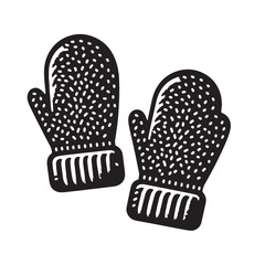 Black Color Mittens Silhouette Vector Illustration, Solid White Background. minimal vector design