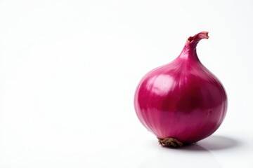 Single red onion, vibrant color, clean white background, texture, produce, salad