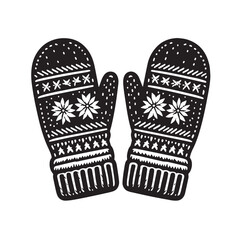 Black Color Mittens Silhouette Vector Illustration, Solid White Background. minimal vector design