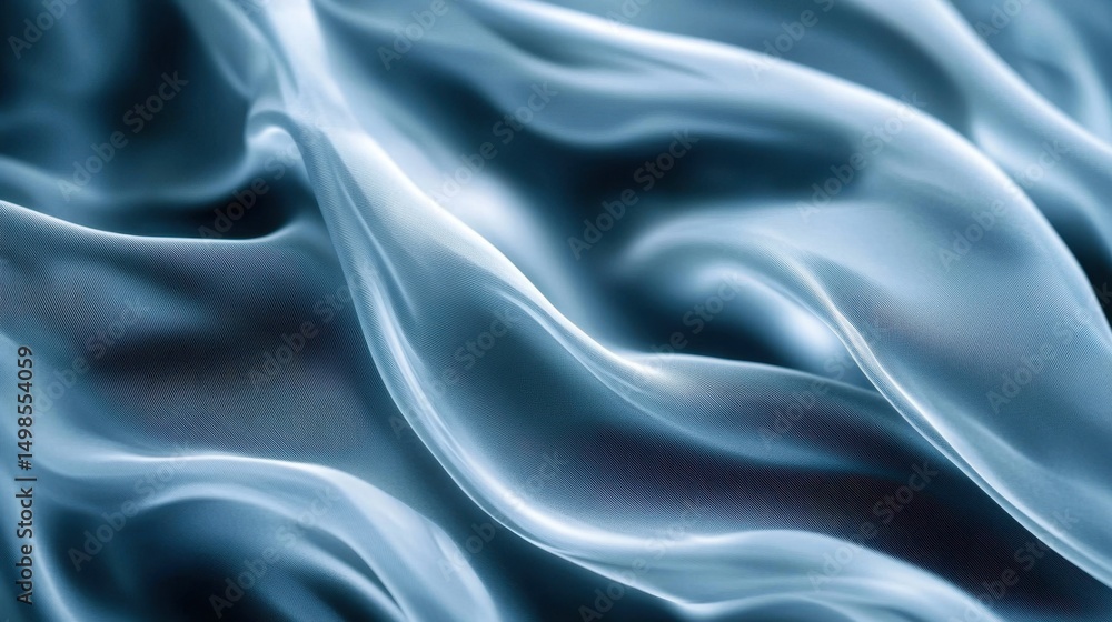 Poster captivating image of soft blue silk fabric flowing gracefully. the smooth texture and gentle waves c