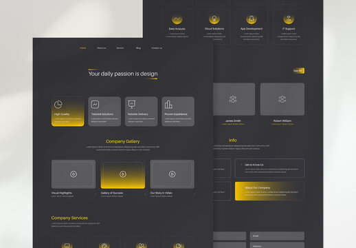 Modern Company Portfolio Website Layout with Graphic Icons