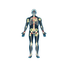 Human Body Skeletal System with Pain Points Highlighted - 3D Medical Illustration