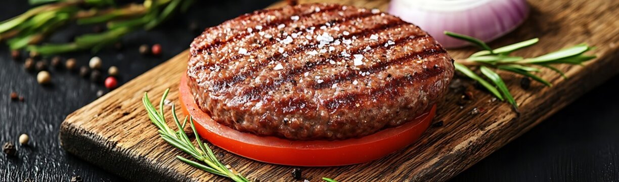 Grilled burger patty tomato onion