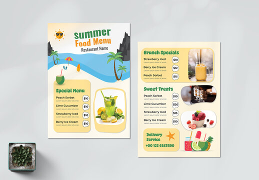 Summer Food Menu Template for Restaurants and Cafes
