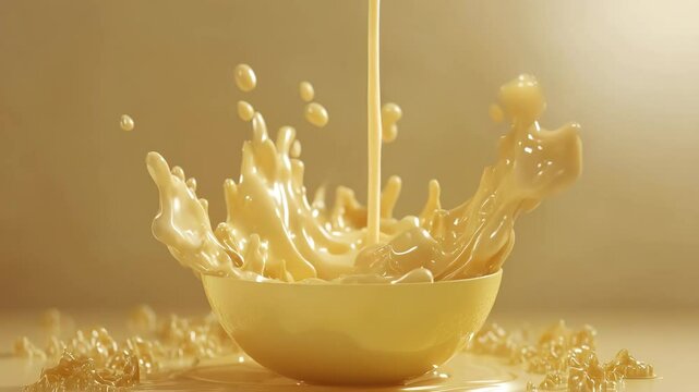 Splash of Creamy Liquid Erupting from a Bowl on Soft Background