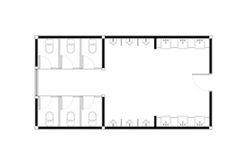 2 dimension floor plan design of public toilets, Vector  lines black isolated on white background. Set 1 © asesidea
