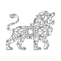 Intricate Mandala Lion Adult Coloring Page Design