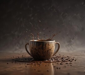 Rich, dark coffee splatter pattern against a moody gradient backdrop  , cafe, coffee art