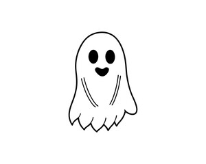 Cute Sad Ghost Character – Funny Halloween Cartoon Spirit on White Background Spooky Ghost Illustration for Kids & Holiday Designs 
