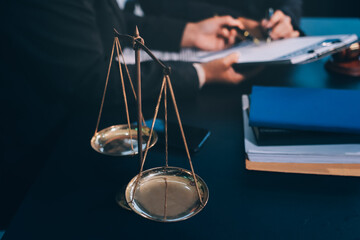 Judge gavel with Justice lawyers, Business woam in suit or lawyer working on a documents. Legal...