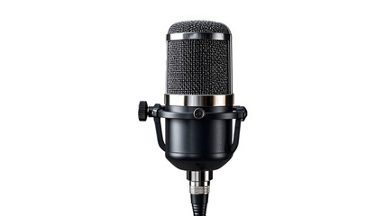 Professional condenser microphone isolated on white for studio recording and podcasting