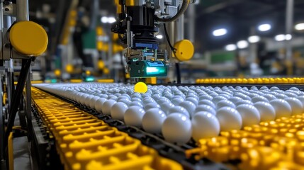 Fototapeta premium A conveyor belt with a machine that is picking up a ball