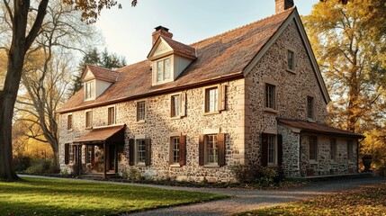 Fototapeta premium Autumnal Stone Farmhouse in Golden Hour