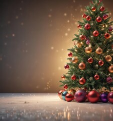 Glimmering Christmas tree backdrop, vibrant baubles, soft winter glow , christmas,  sparkle