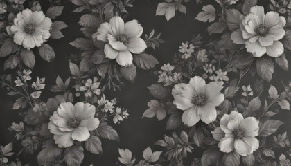 Subtle charcoal floral wallpaper, vintage print  Delicate blooms and leaves , image, wallpaper, elegant