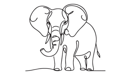 Continuous one single minimal line drawing elephant