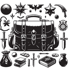 Black Color Satchel Silhouette Vector Illustration, Solid White Background. minimal vector design