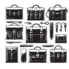 Black Color Satchel Silhouette Vector Illustration, Solid White Background. minimal vector design