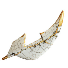 A Cracked Ceramic Arrow with Japanese Kintsugi Repair Isolated on Transparent Background