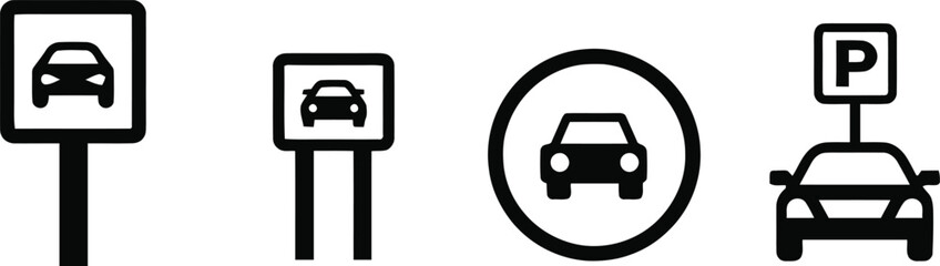 Parking Symbol with Car Vector Silhouette on Transparent Background

