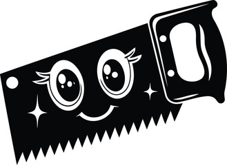 Funny and cartoon style saw vector illustration, cartoon saw silhouette vector art, cartoon saw line art vector, cartoon saw vector icon design