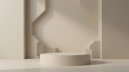 Fototapeta premium Minimalist Geometric Podium in Neutral Tones Against a Soft Abstract Background